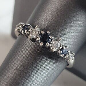 Womens Vintage Estate 14K White Gold Sapphire & Diamond Ring, 2.8g E6751